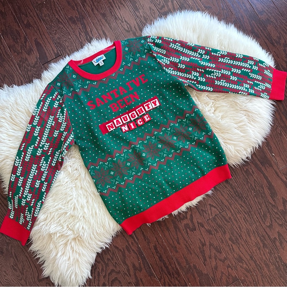 Women’s Ugly Christmas Sweater- SANTA I’VE BEEN NAUGHTY/NICE Size Small